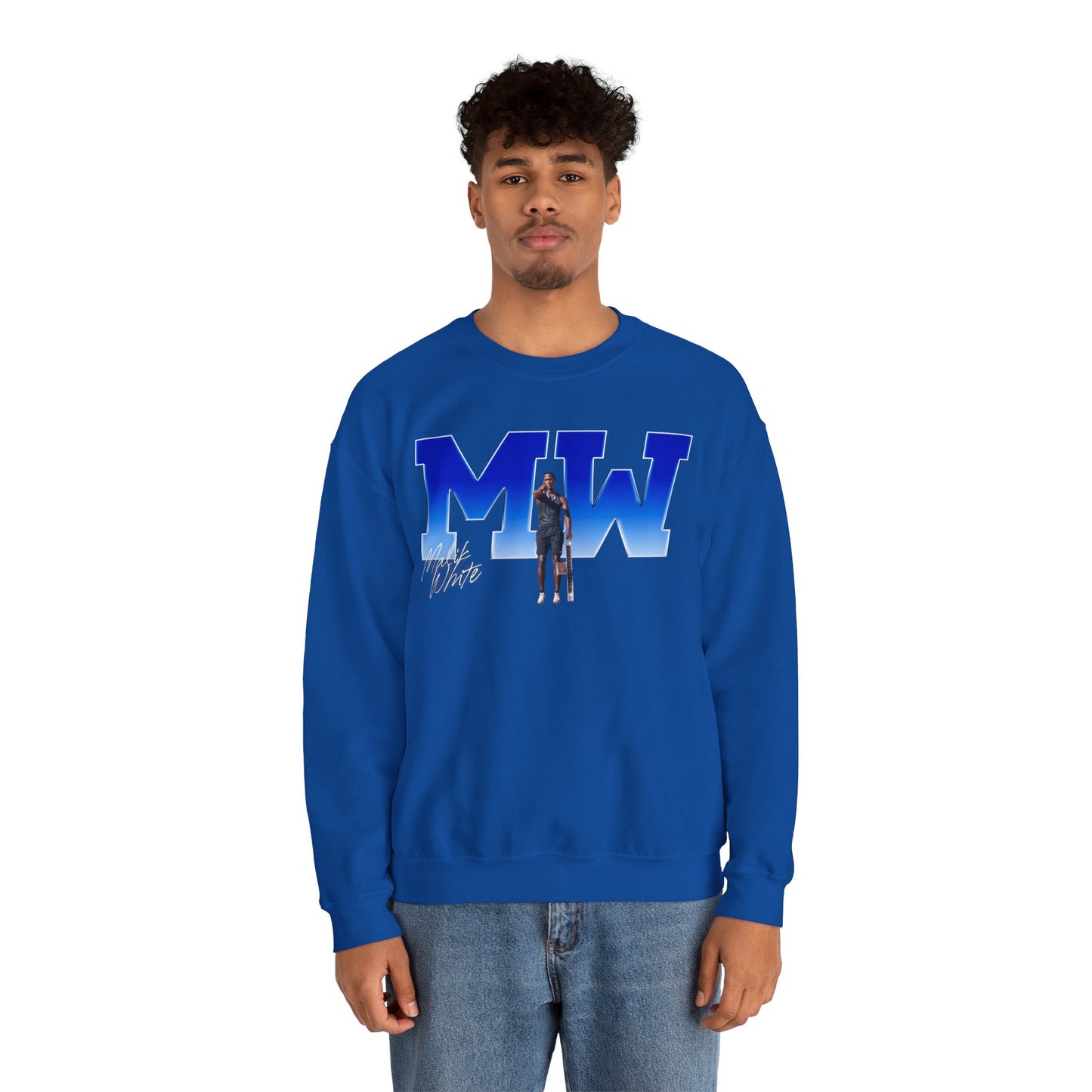 Malik White Big Initals Colored Crewneck Sweatshirt