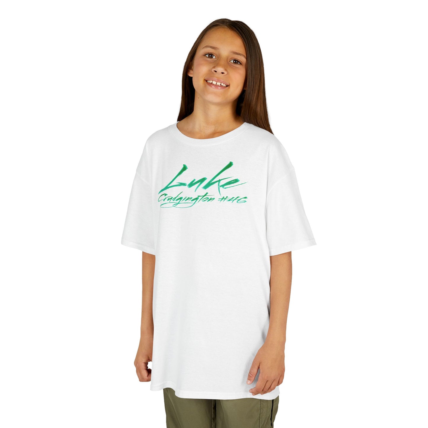 Luke Crudgington Cursive Name & Number Kids Tee