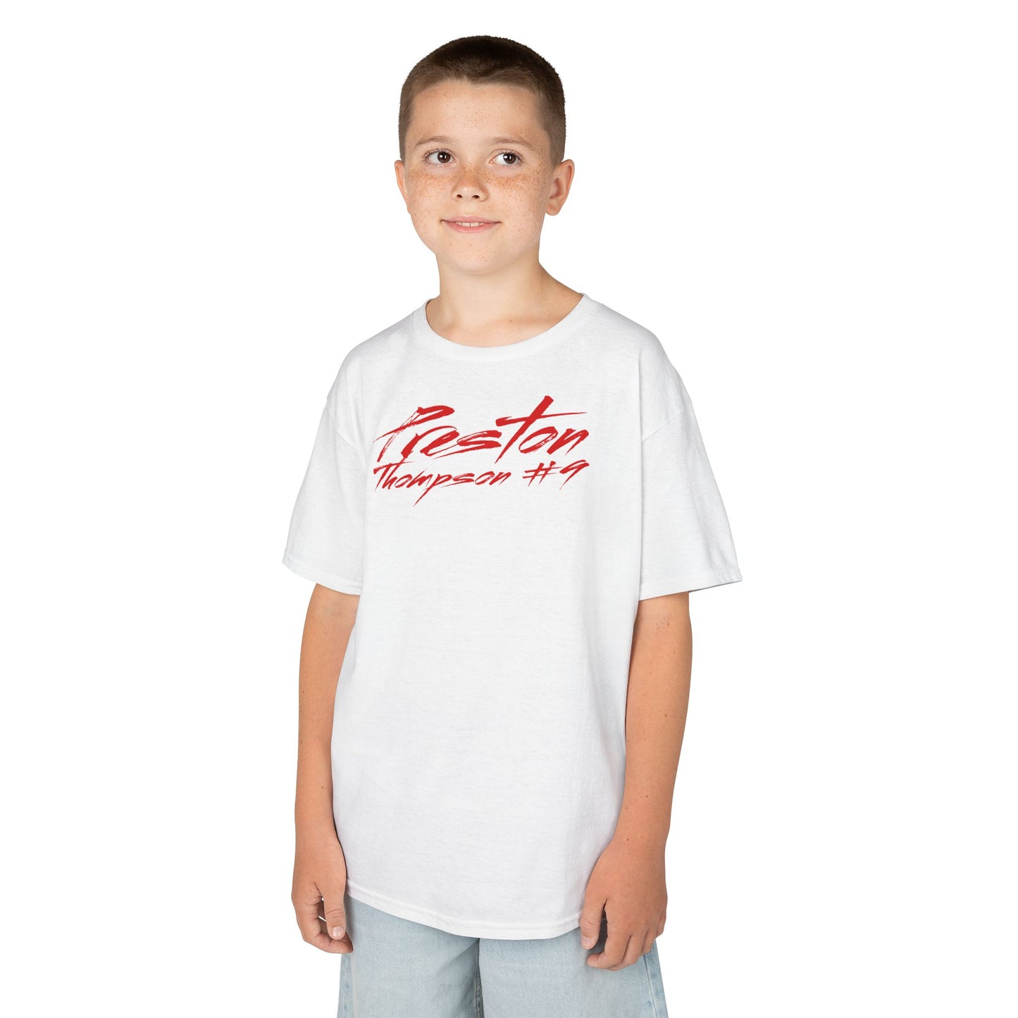 Preston Thompson Cursive Name & Number Kids Tee