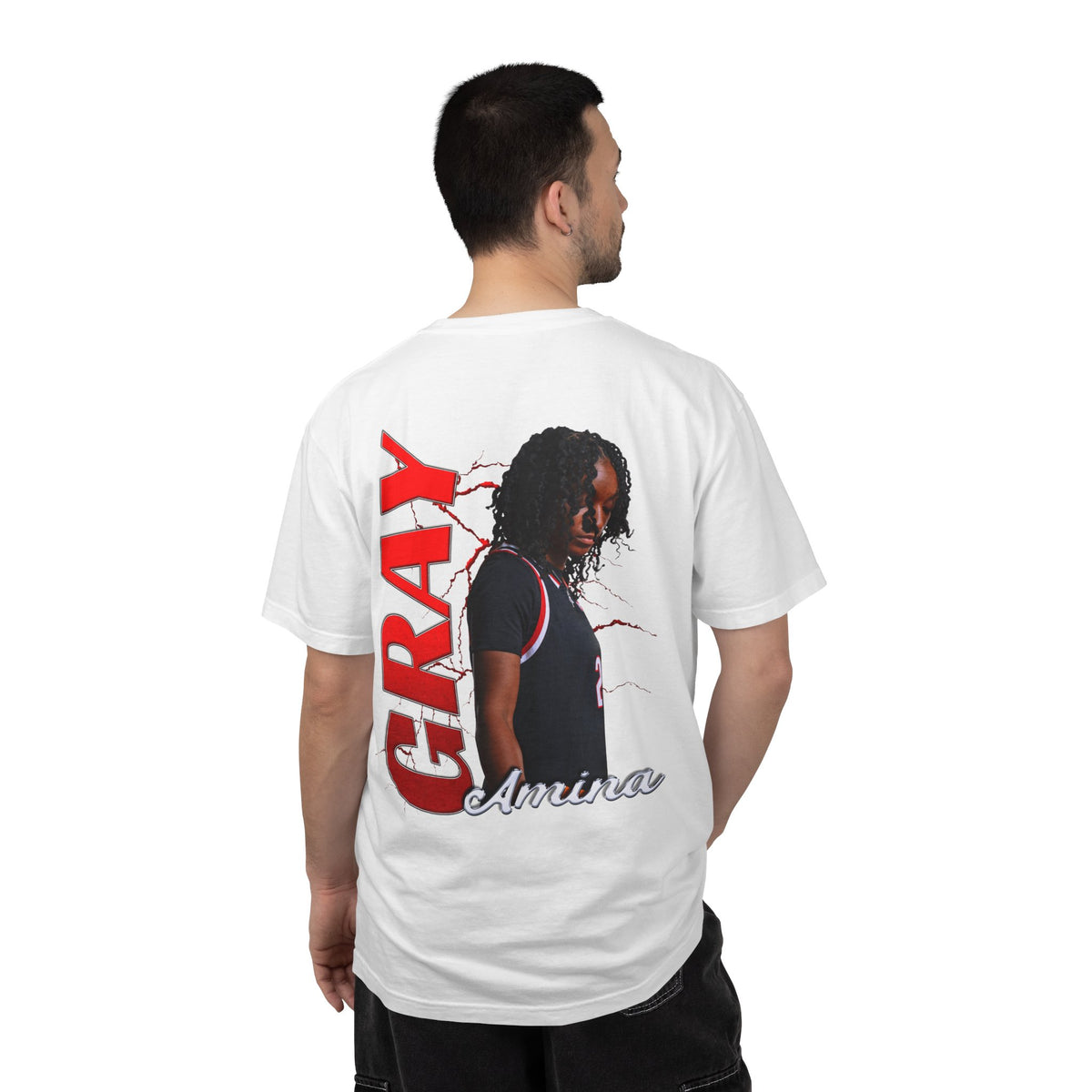 Amina Gray Logo Front & Back Premium Tee