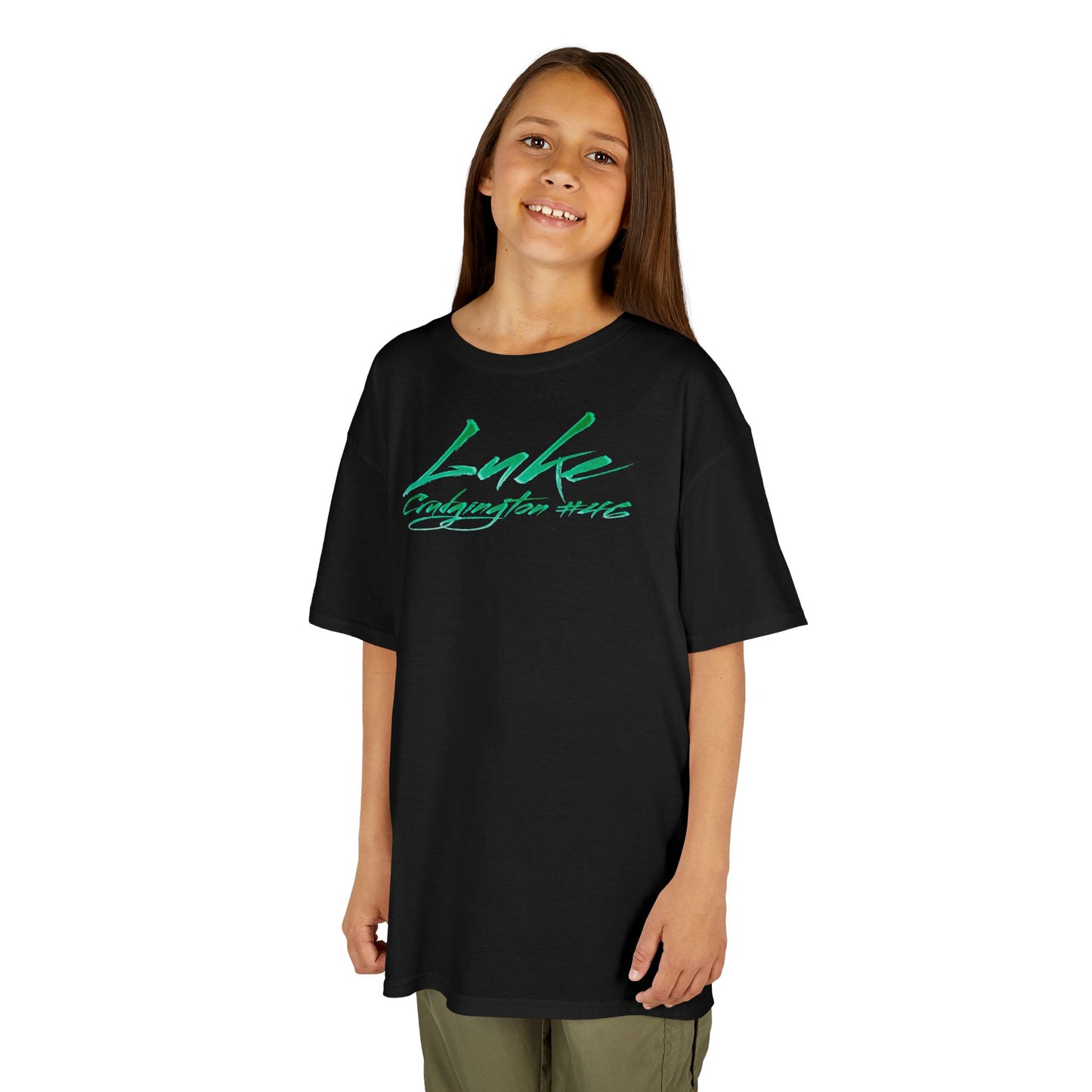 Luke Crudgington Cursive Name & Number Kids Tee
