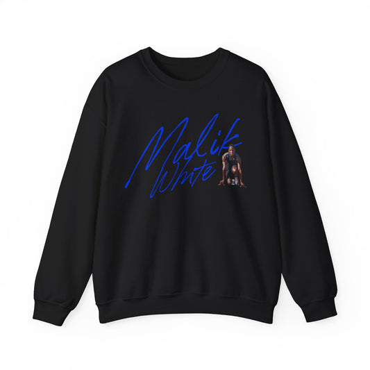 Malik White Cursive Crewneck Sweatshirt