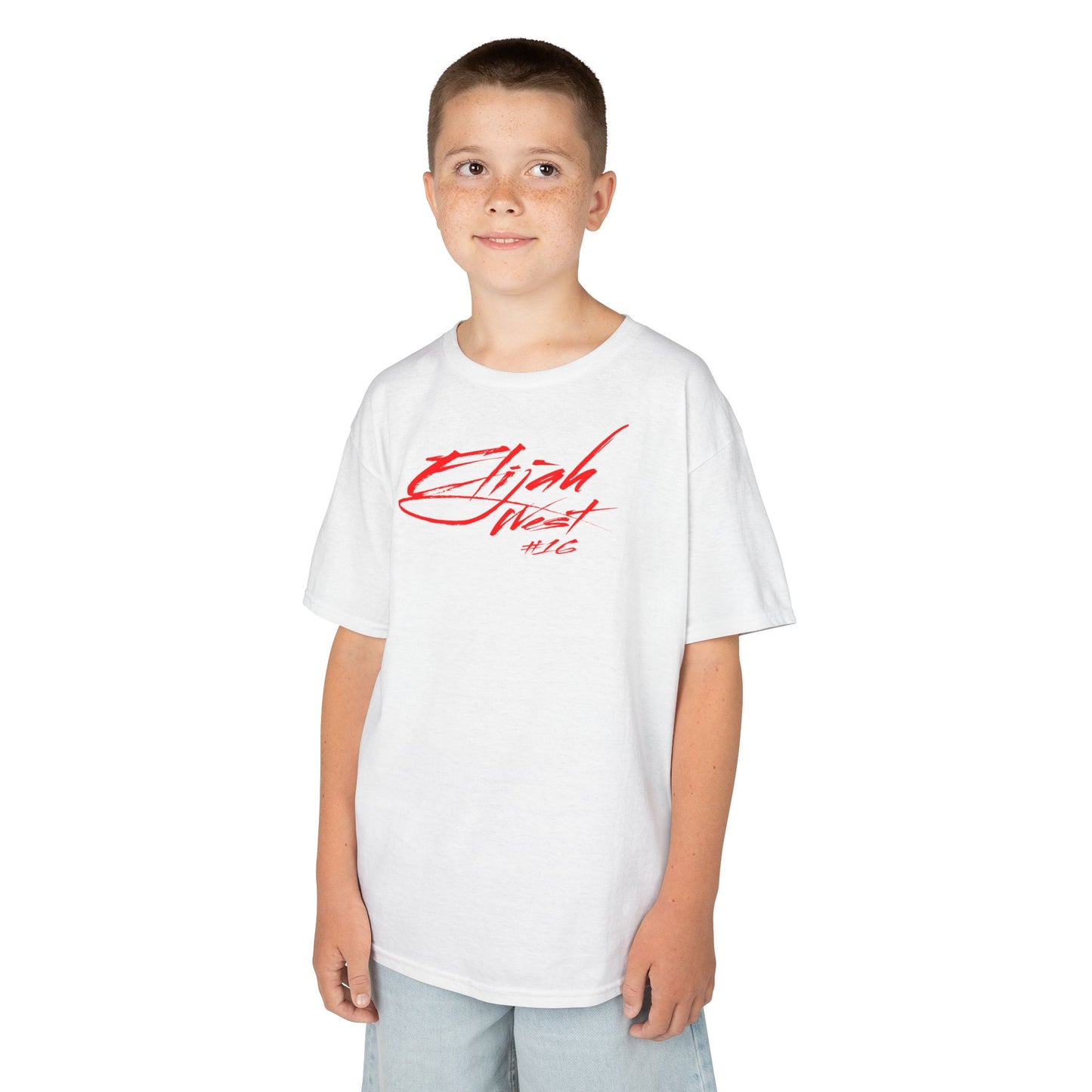 Elijah West Cursive Name & Number Kids Tee