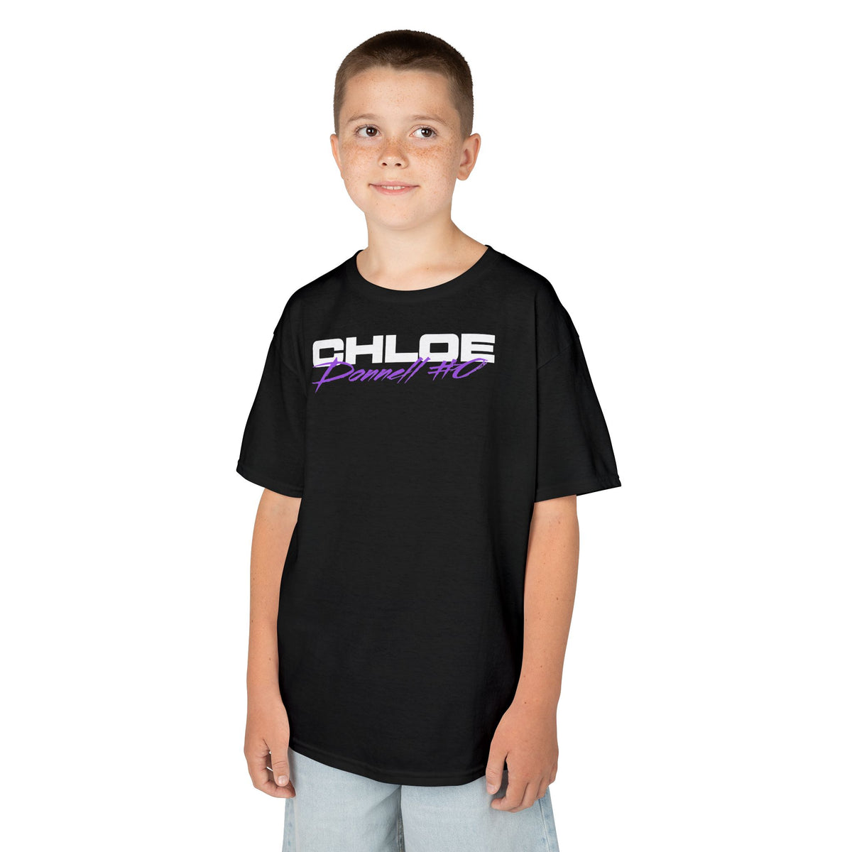 Chloe Donnell Cursive Name & Number Kids Tee