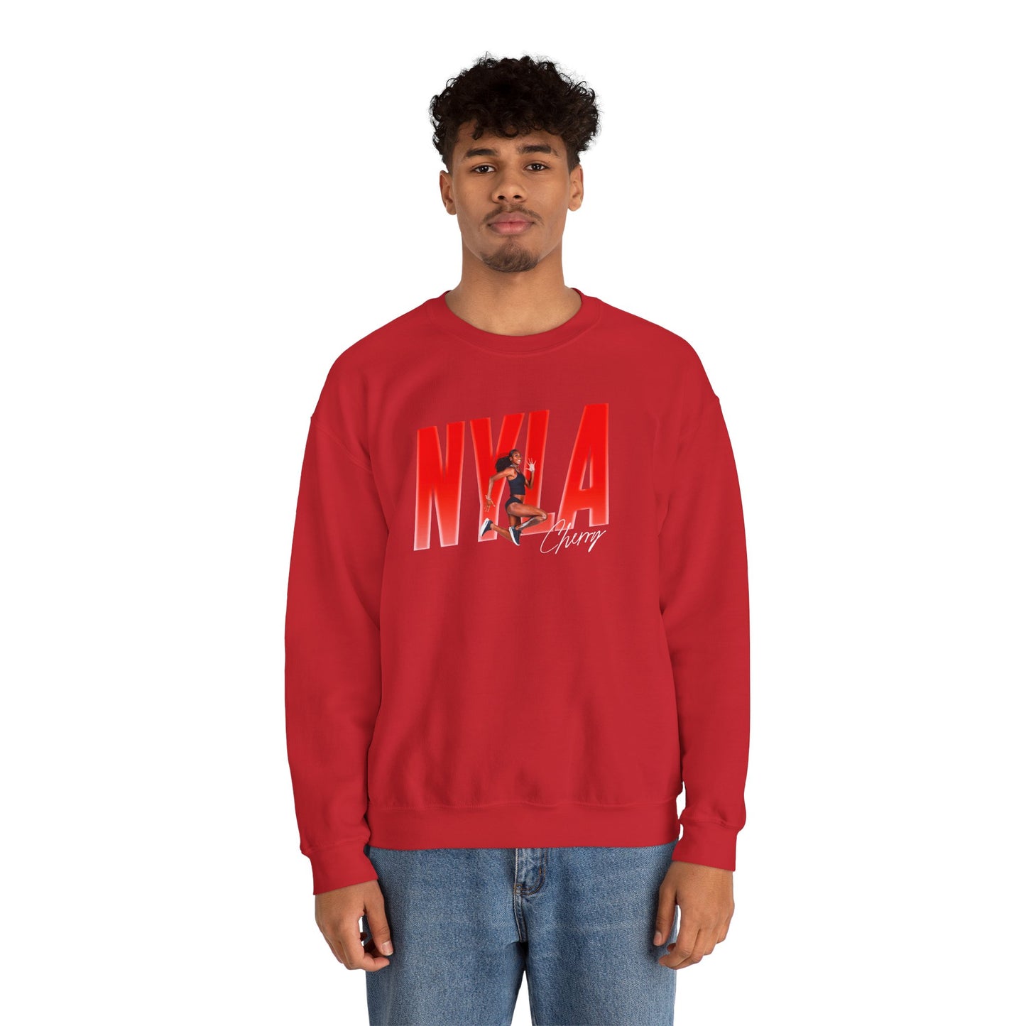 Nyla Cherry Cursive Combo Colored Crewneck Sweatshirt